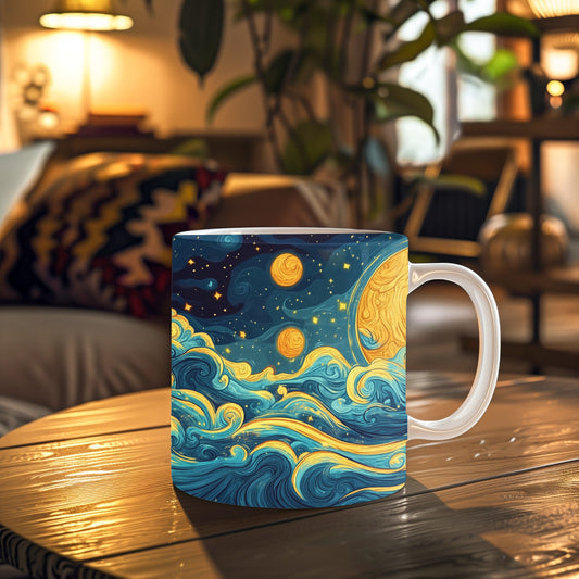 "Celestial Harmony" Mug – Dancing Waves of the Cosmos